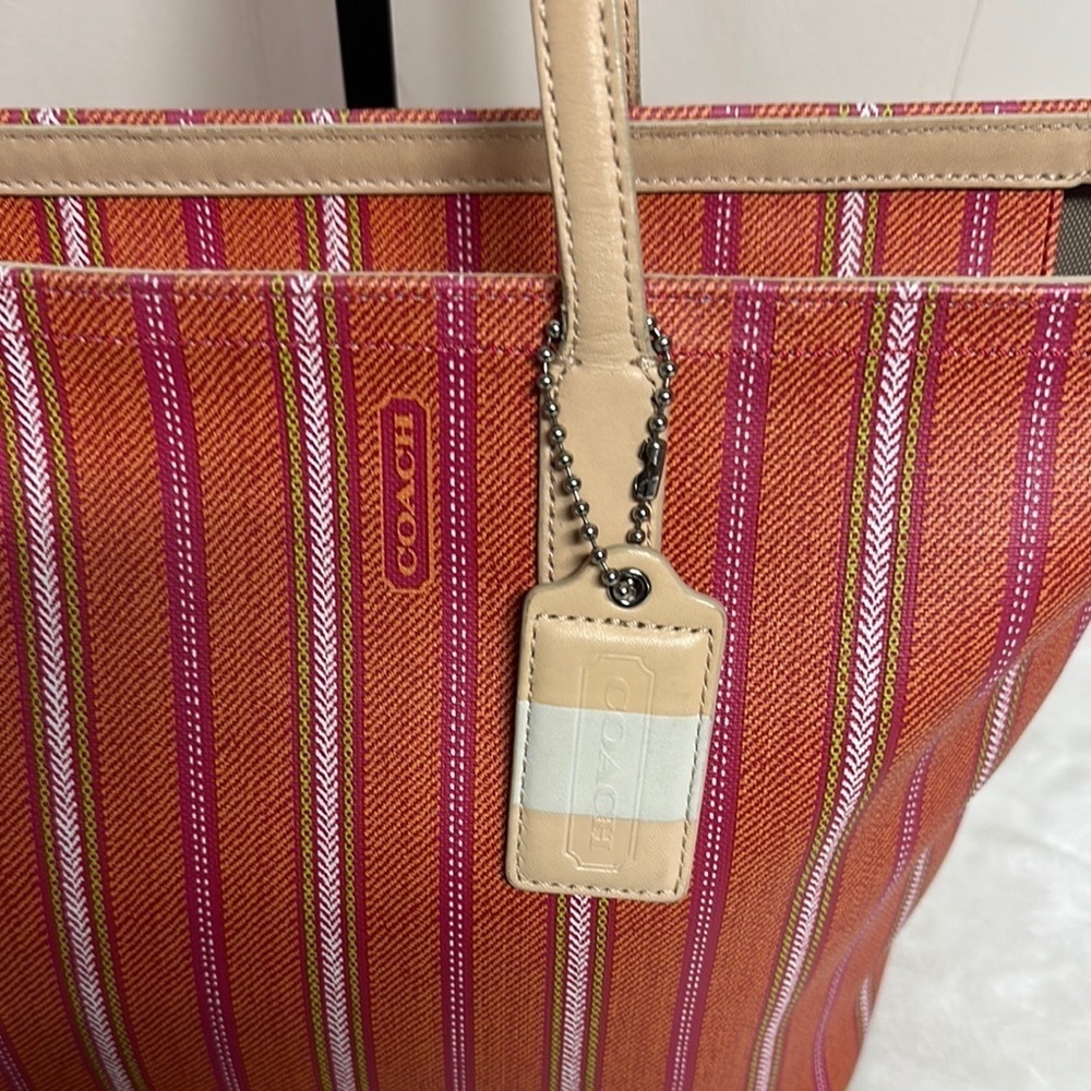 Coach Legacy Red and Cream Striped Tote - Picture 2 of 16